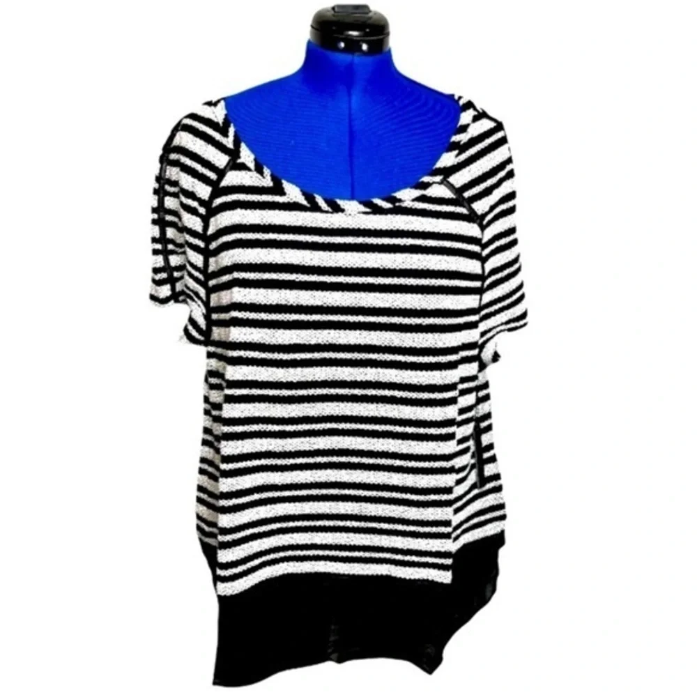 NWT Tart 4X black/white stripe faux leather trim layered look hi-low sweater top